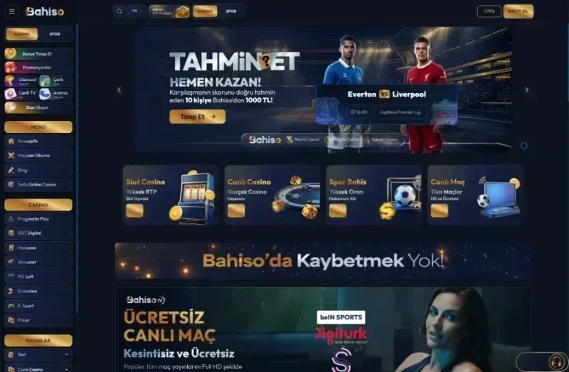 Bahiso ana sayfa görünümü