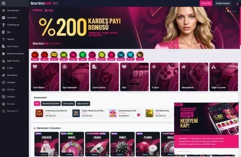 Bankobet ana sayfa görünümü