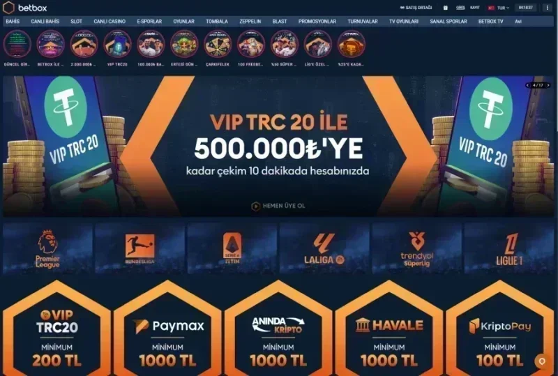 Betbox ana sayfa görünümü