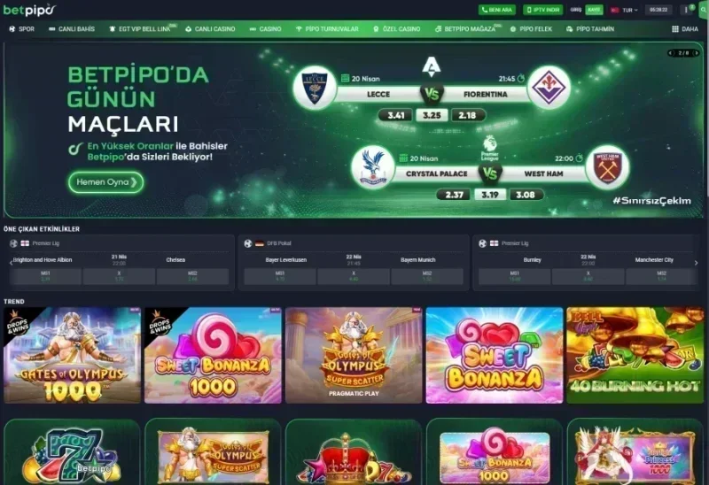 Betpipo ana sayfa görünümü