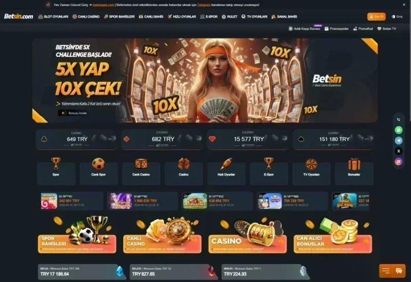 Betsin ana sayfa görünümü