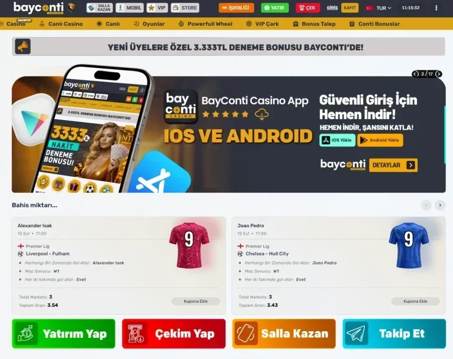 Byconti Casino ana sayfa görünümü