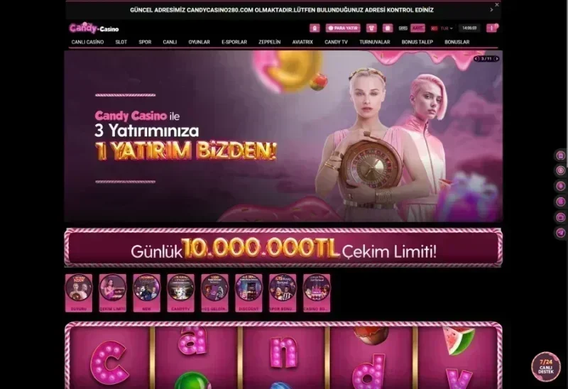 Candy Casino ana sayfa görünümü