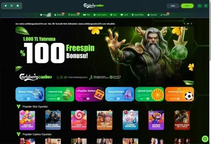 Carlsberg Casino ana sayfa görünümü
