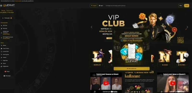 Casino Levant ana sayfa görünümü