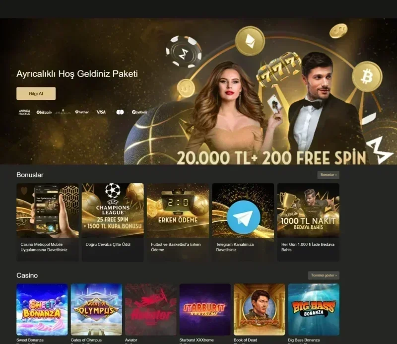 Casino Metropol ana sayfa görünümü