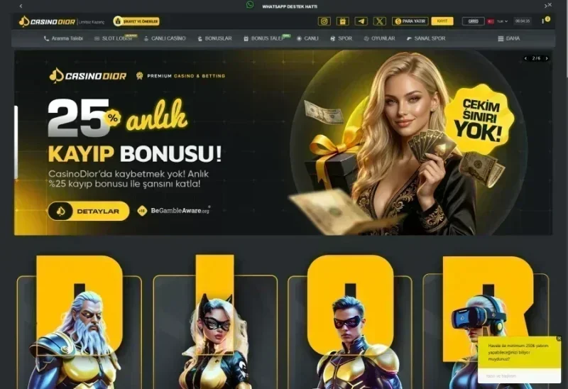 Casinodior ana sayfa görünümü