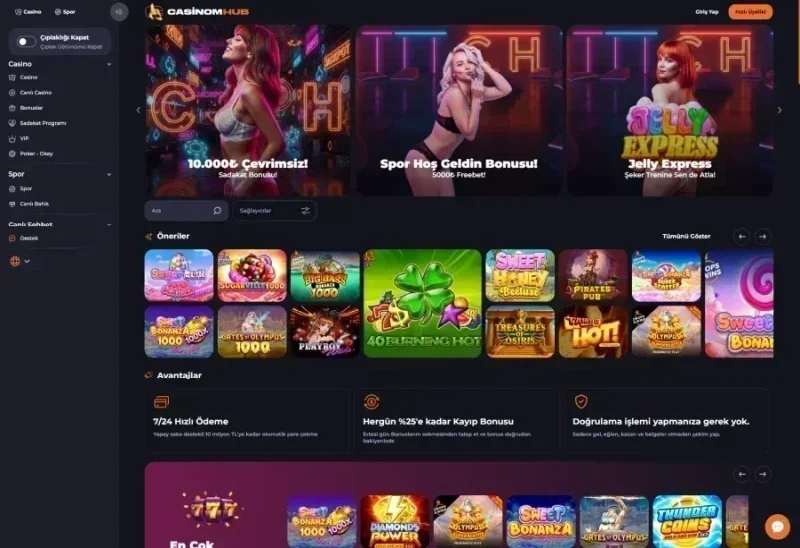 Casinomhub ana sayfa görünümü