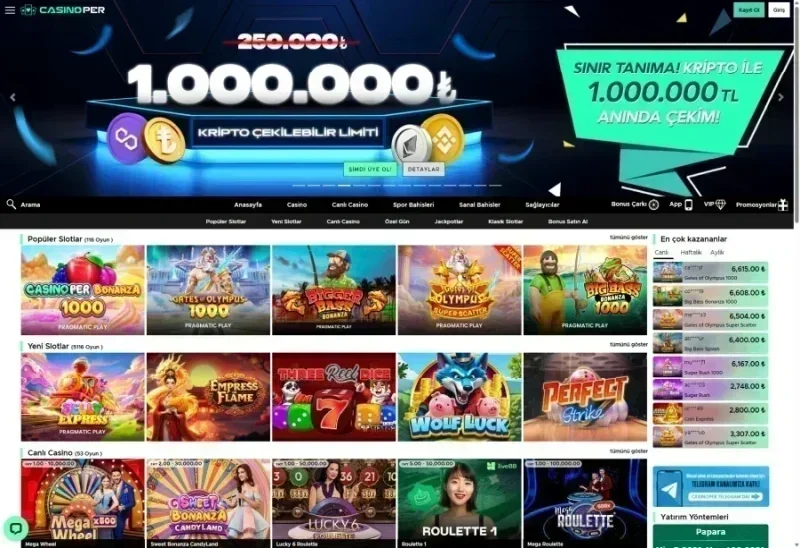 Casinoper ana sayfa görünümü