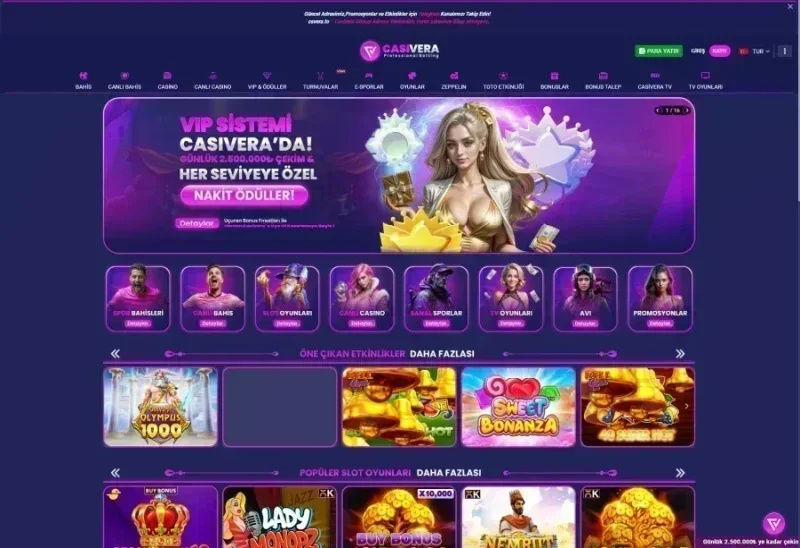 Casivera ana sayfa görünümü