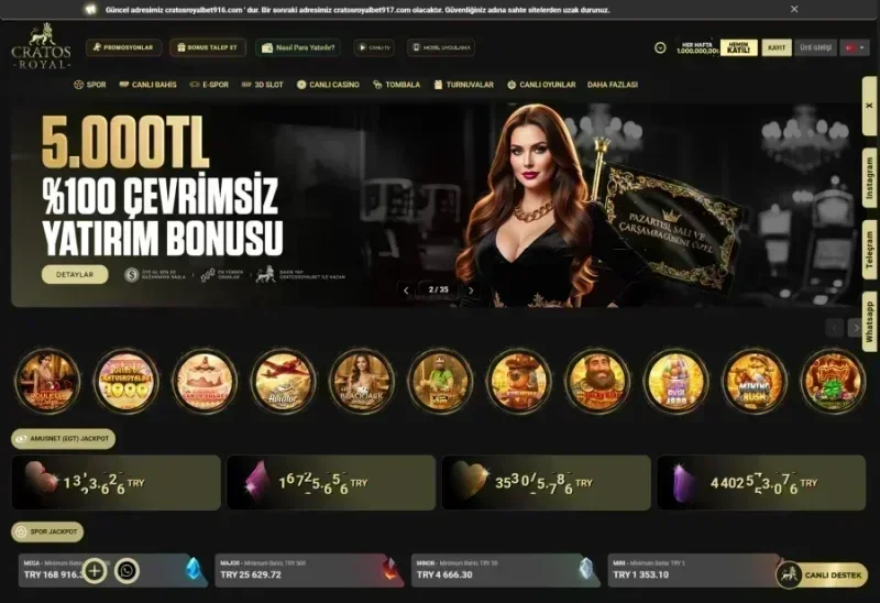 Cratos Royalbet ana sayfa görünümü