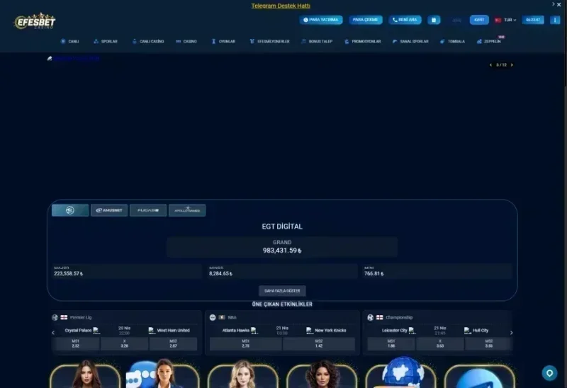 Efesbet Casino ana sayfa görünümü