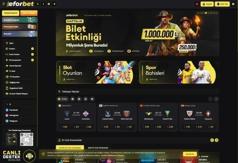 Eforbet ana sayfa görünümü