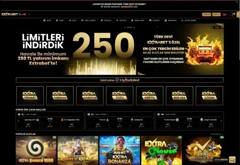 Extrabet ana sayfa görünümü