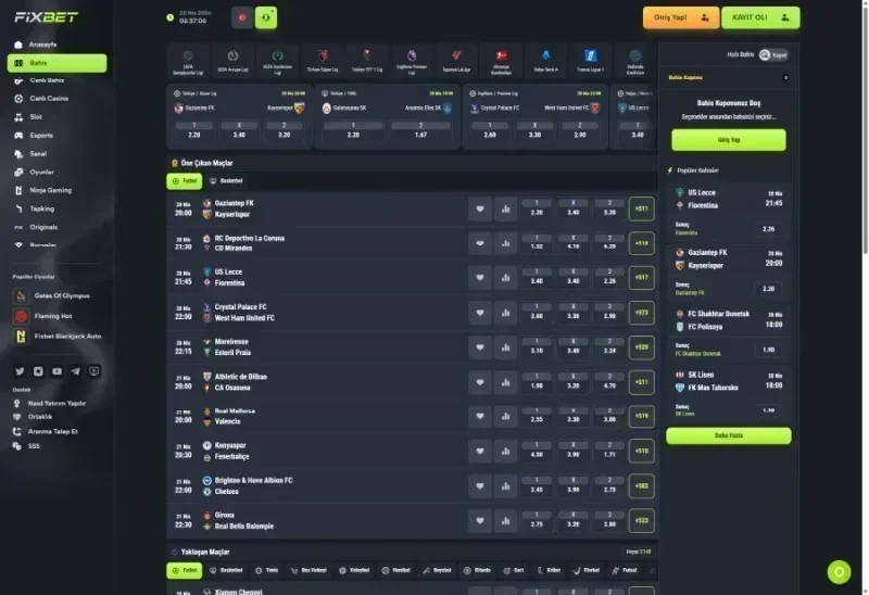 Fixbet ana sayfa görünümü