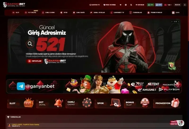 Ganyanbet ana sayfa görünümü