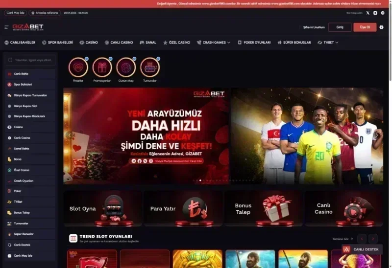Gizabet ana sayfa görünümü