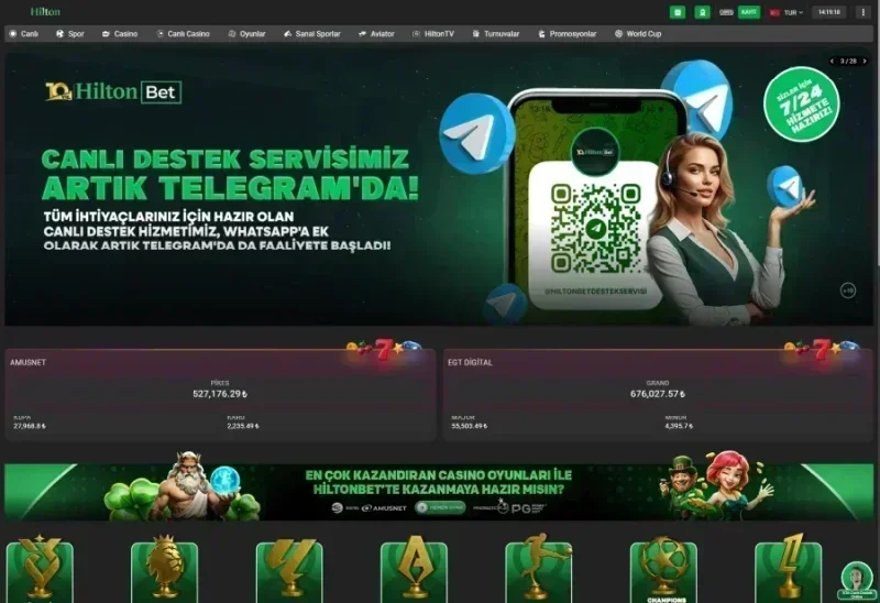 Hiltonbet ana sayfa görünümü