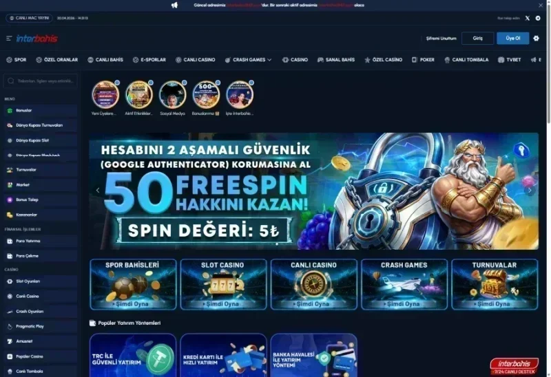 İnterbahis ana sayfa görünümü