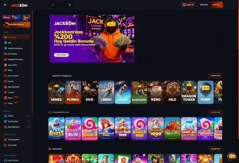 Jackbom ana sayfa görünümü