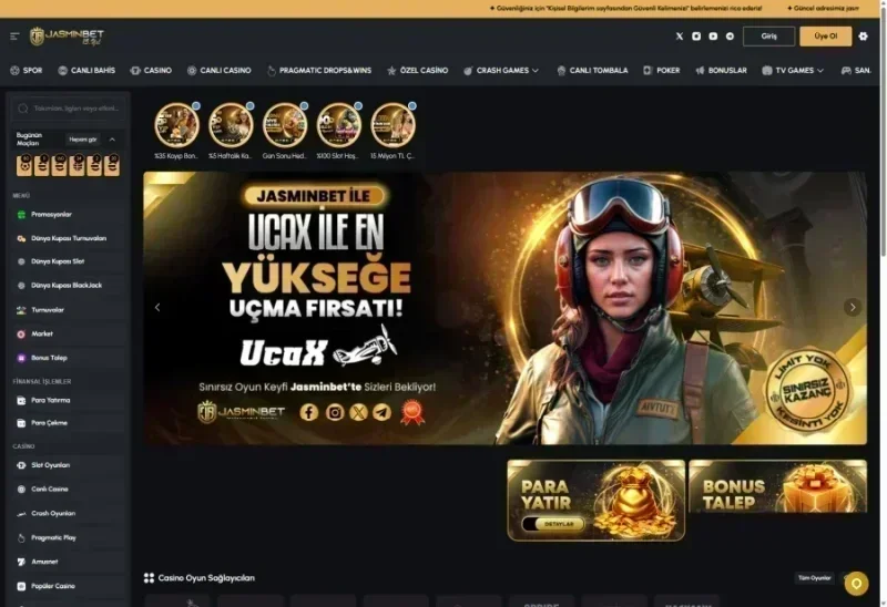 Jasminbet ana sayfa görünümü