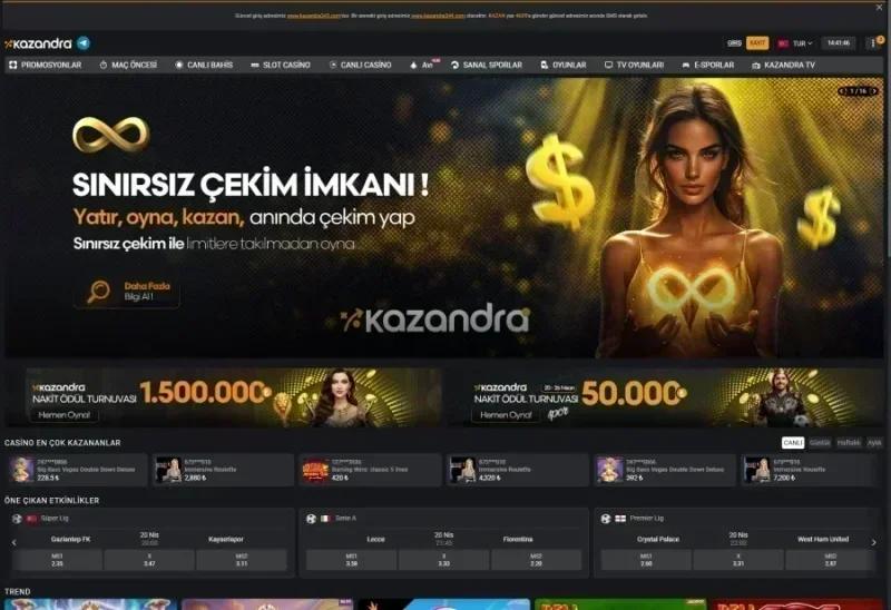 Kazandra ana sayfa görünümü