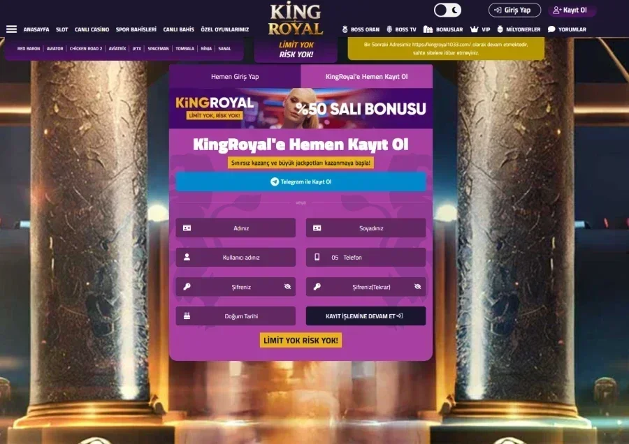 King Royal ana sayfa görünümü