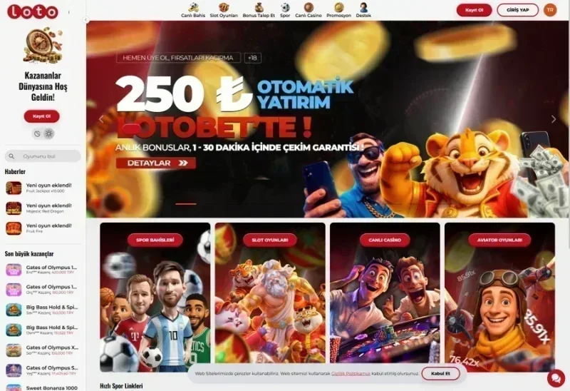 Lotobet ana sayfa görünümü