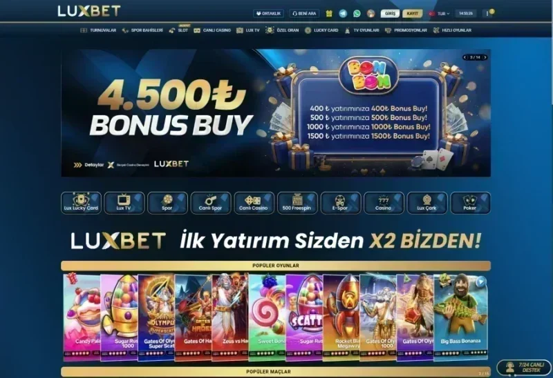 Luxbet ana sayfa görünümü