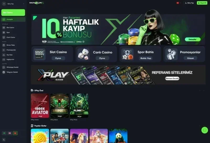 MajorX ana sayfa görünümü