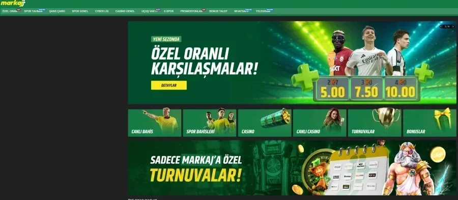 Markaj Bet ana sayfa görünümü