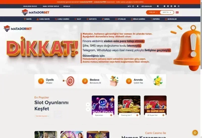 Matadorbet ana sayfa görünümü