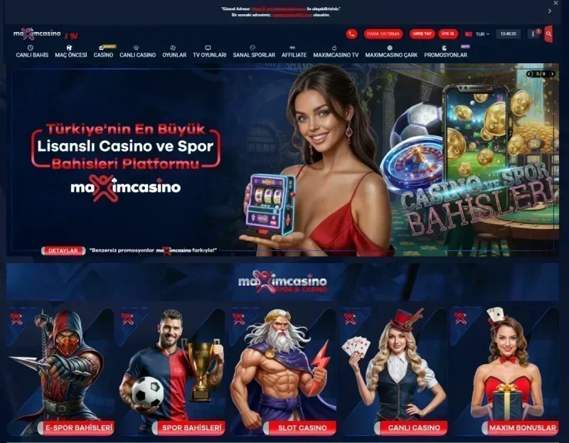 Maxim Casino ana sayfa görünümü