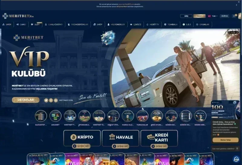 Meritcasino ana sayfa görünümü