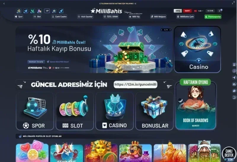 Millibahis ana sayfa görünümü