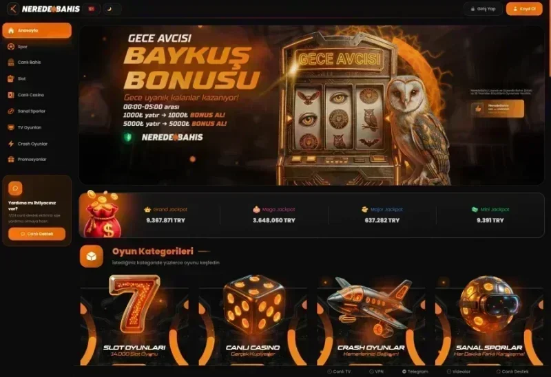 Nerede Bahis ana sayfa görünümü