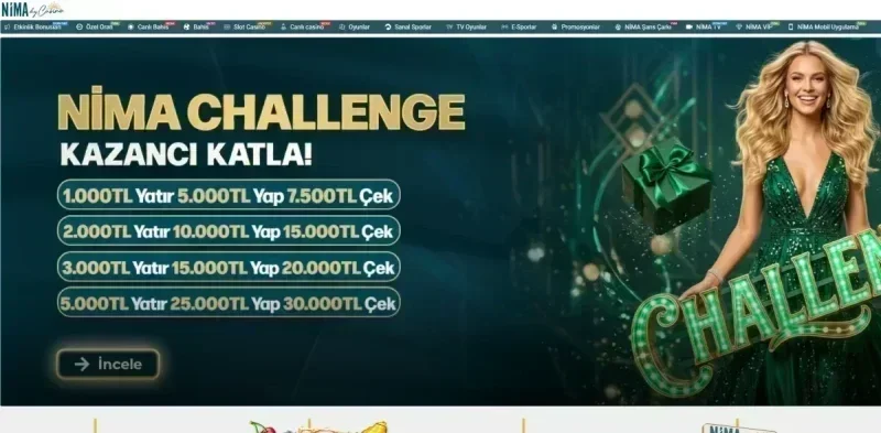 Nima Casino ana sayfa görünümü