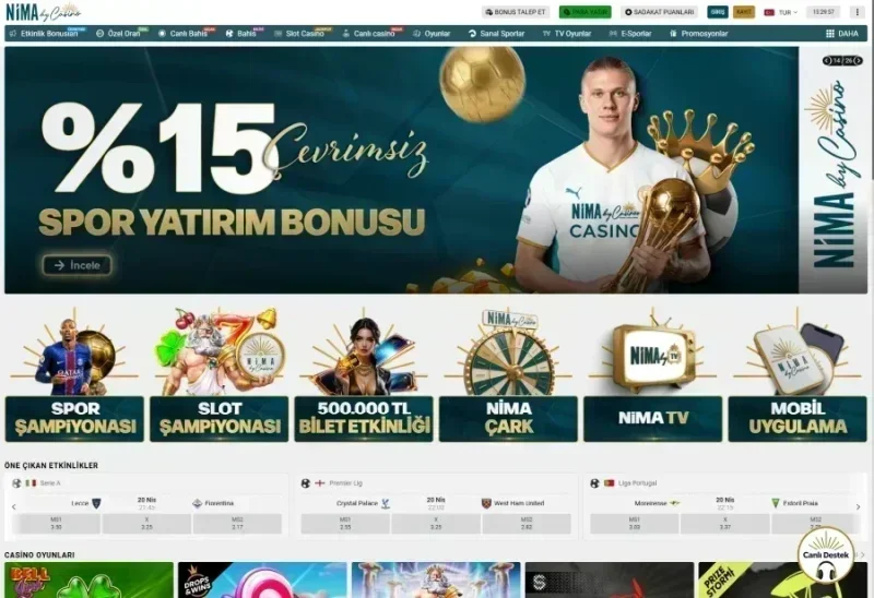 Nimabet ana sayfa görünümü