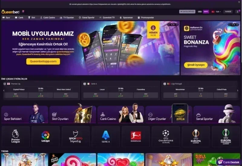 Queenbet ana sayfa görünümü