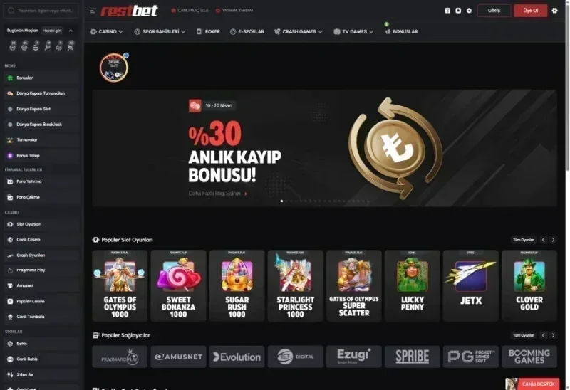 Restbet ana sayfa görünümü