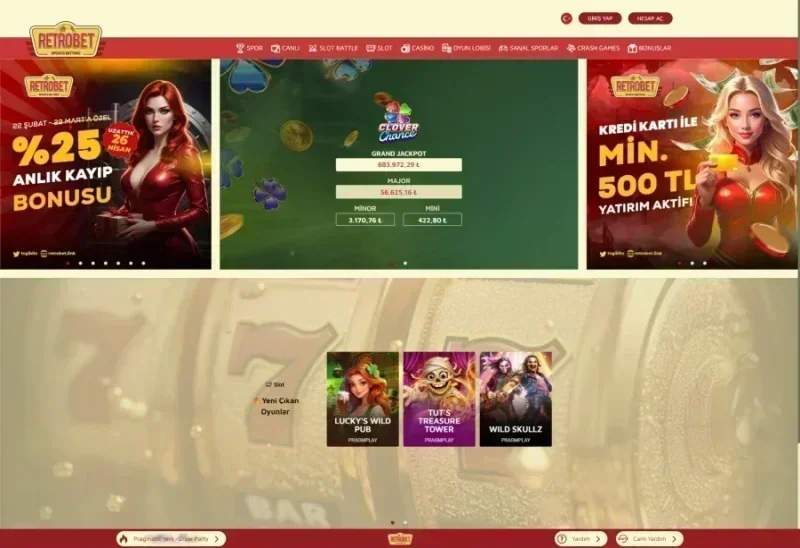 Retrobet ana sayfa görünümü