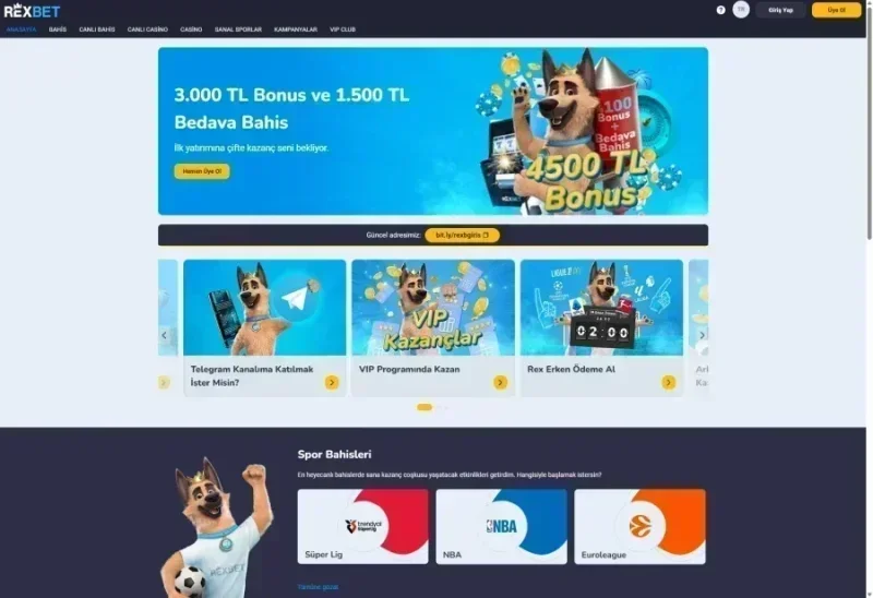 Rexbet ana sayfa görünümü