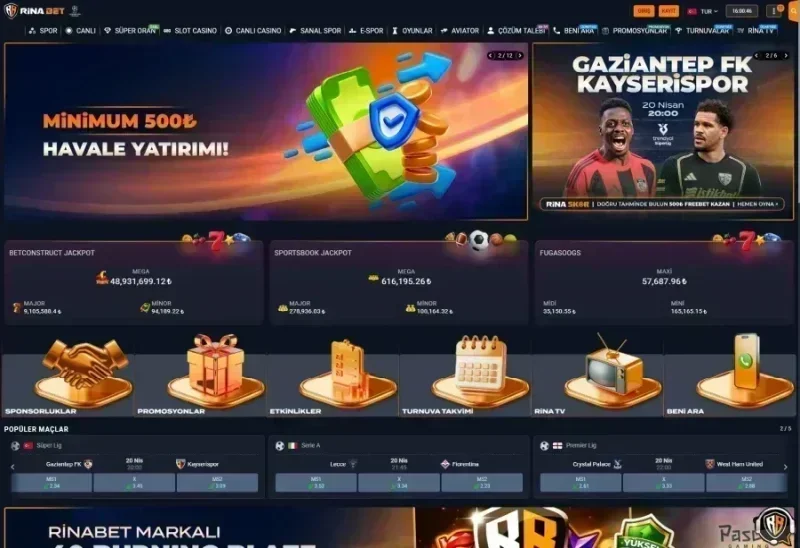 Rinabet ana sayfa görünümü