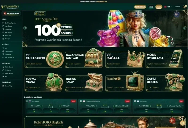 Robinbet ana sayfa görünümü