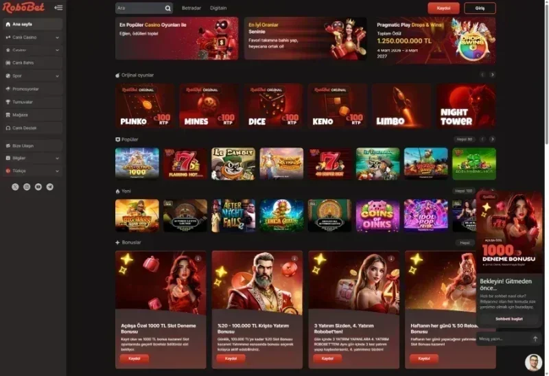 Robobet ana sayfa görünümü