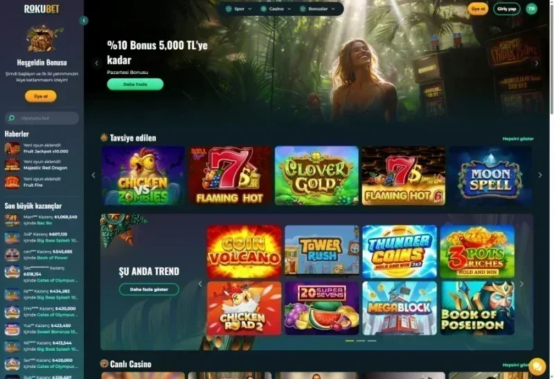 Rokubet ana sayfa görünümü