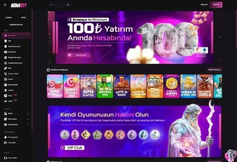 Ronabet ana sayfa görünümü