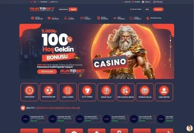 Runtobet ana sayfa görünümü