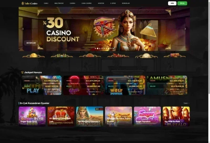 Sahra Casino ana sayfa görünümü