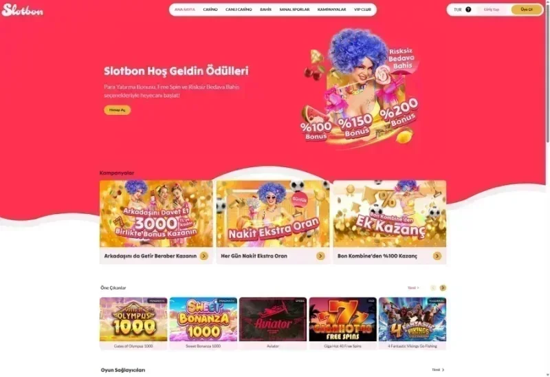 Slotbon ana sayfa görünümü